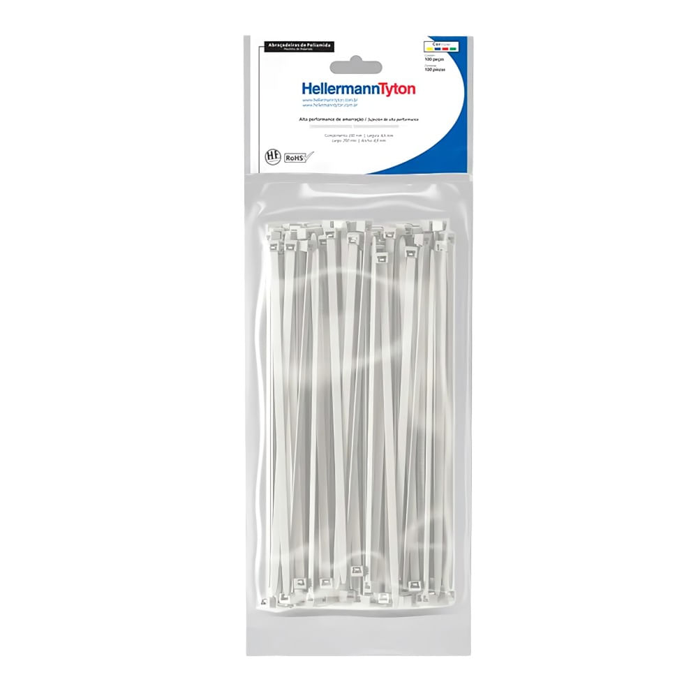 Abraçadeira Nylon T50L 390x4,6mm Hellermann 200Uni Natural Abraçadeira Hellermann T50L Natural Pacote com 200 Unidades